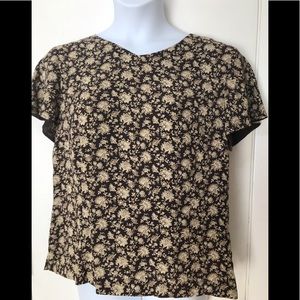 Talbots Cream / Brown Silk Top Skirt Set / Size 18